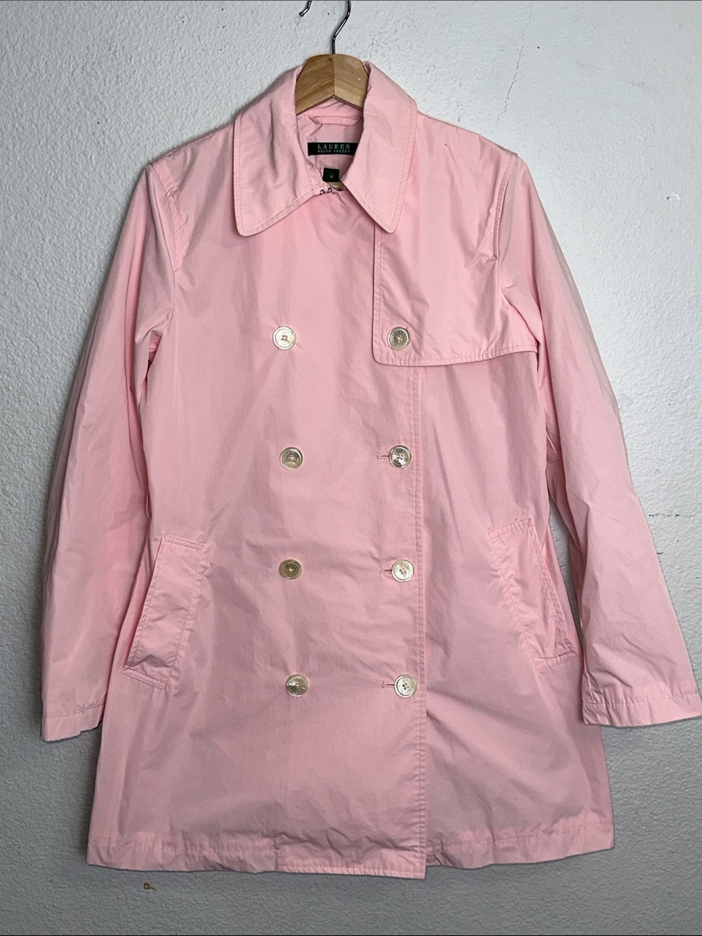 Lauren Ralph Lauren‎ Pink Trench Coat Button Front Belt Womens Medium